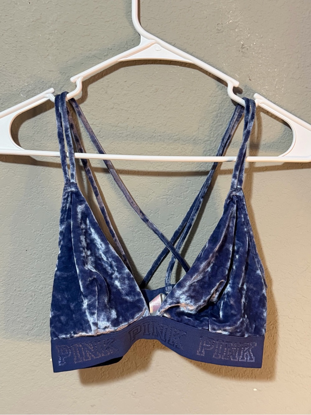 PINK Victoria's Secret Navy Velvet Crisscross Bralette